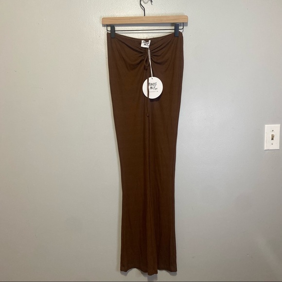 Princess Polly Pants - NWT Princess Polly Imogen Pants Tan Ribbed Drawstring Ruched Boot Cut Y2K Sz 6